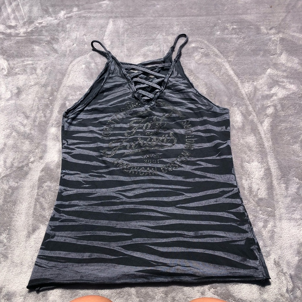 Affliction Fast & Furious Tank Top Womens Small Black Gray Spellout